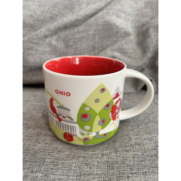 2014 Starbucks You Are Here Collection Ohio 14 Oz Coffee Cup Mug Red White - Picture 1 of 6